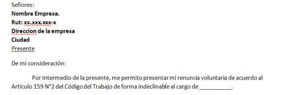 formato carta de renuncia