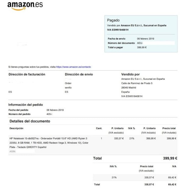 facturas de Amazon