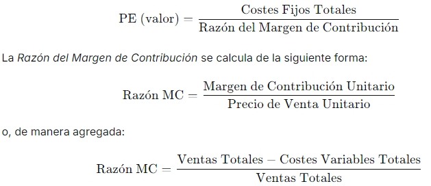 Punto de Equilibrio en Valor (Ingresos)